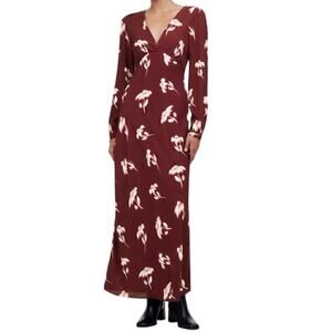 Madewell V Neck Cuff Sleeve Maxi Dress Floral Bordeaux Size 8 NWT